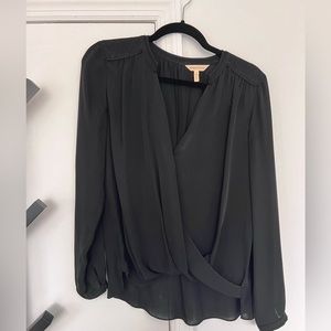 Rebecca Taylor long sleeve black silk wrap blouse